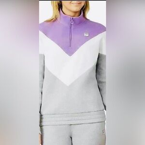 Fila Women’s Retro 1/4 Zip Mock Neck Late 80's Style Tri Color Pattern Sz XL